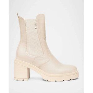 NEROGIARDINI Heeled Leather Chelsea Boot Booties Beige Khaki 9